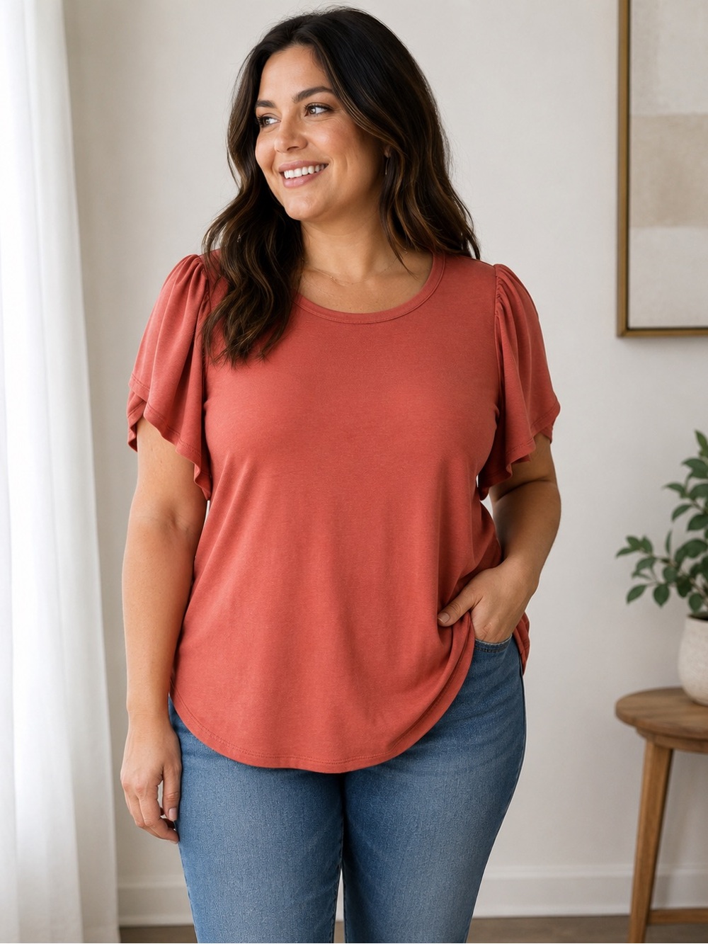 Cable & Gauge Rust Short Sleeve Flutter Tee